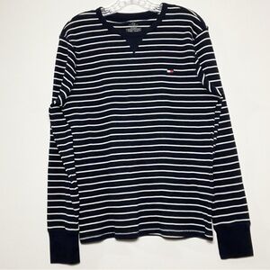 Tommy Hilfiger Men's Blue and White Striped Long Sleeve Thermal Shirt/Sleepwear